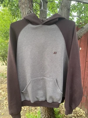 Sudadera Atlética Russell XL Marrón Colorblock Sudadera con Capucha Suéter Años 90 Y2K De Colección Foto 1 de 4