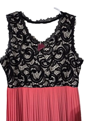 Vestido rosa blush maxi crochê renda preto rosa plissado chiffon boêmio, grande - Imagem 1 de 4