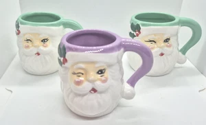 Winking Santa Lang Espresso Cups Mini Mugs Pastel Christmas Set of 3 EUC RETRO - Picture 1 of 13