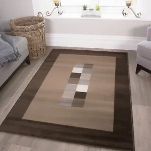 Chocolate Brown Cream Modern Quality Rug Small Large Geometric Living Room Rugs - Picture 1 of 5