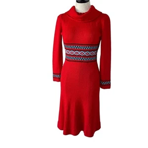Picardo Knits Sweater Dress Vintage Size Small Red Knit Fitted Midi Cowl Neck - Picture 1 of 14
