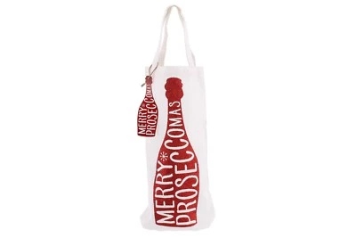 Red Merry Proseccomas Prosecco Glitter Canvas Christmas Wine Gift Bottle Bag