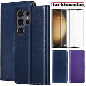 For Samsung Galaxy S23 Ultra 5G Case Leather Wallet Cover Glass Screen Protector - Picture 1 of 24