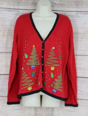 Cárdigan suéter rojo tejido vintage para mujer talla grande árbol de Navidad Foto 1 de 4