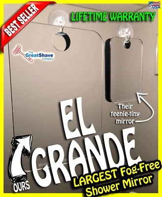 SUPER-LARGE Fogless Shave Mirror Bathroom Makeup Shower Shaving Fog Free Mirror