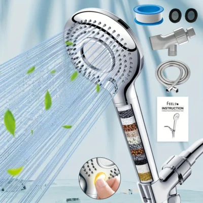 FEELSO Cabezal de Ducha Filtrado con Portátil, Cabezal de Ducha de Alta Presión 3 Modos de Pulverización Foto 1 de 4