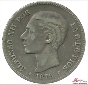 España Alfonso XII 5 pesetas 1879 (*18*79) EMM - 24,74 gr. plata BC / F - Bild 1 von 2