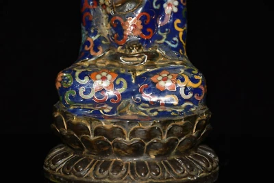 8,4-дюймовая китайская медная статуэтка Будды Шакьямуни из клуазоне старая латунная статуя - Изображение 1 из 4