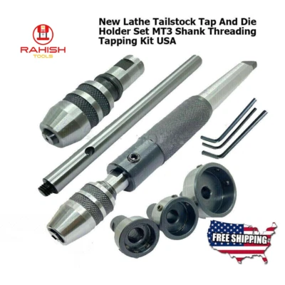 RAHISHTOOLS New Lathe Tailstock Tap And Die Holder Set 3MT Shank Threading Tapping 8 Pcs Kit