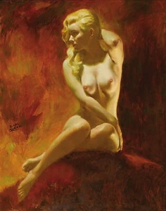 EARL MORAN Art Poster or Rolled Canvas Print "Sitting Blonde Girl" #EM01 - Picture 1 of 1
