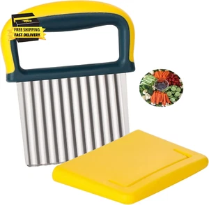 Crinkle Cutter Wavy Blade Chips Cutter French Fry Slicer Potato Carrot Chipper V - Picture 1 of 11