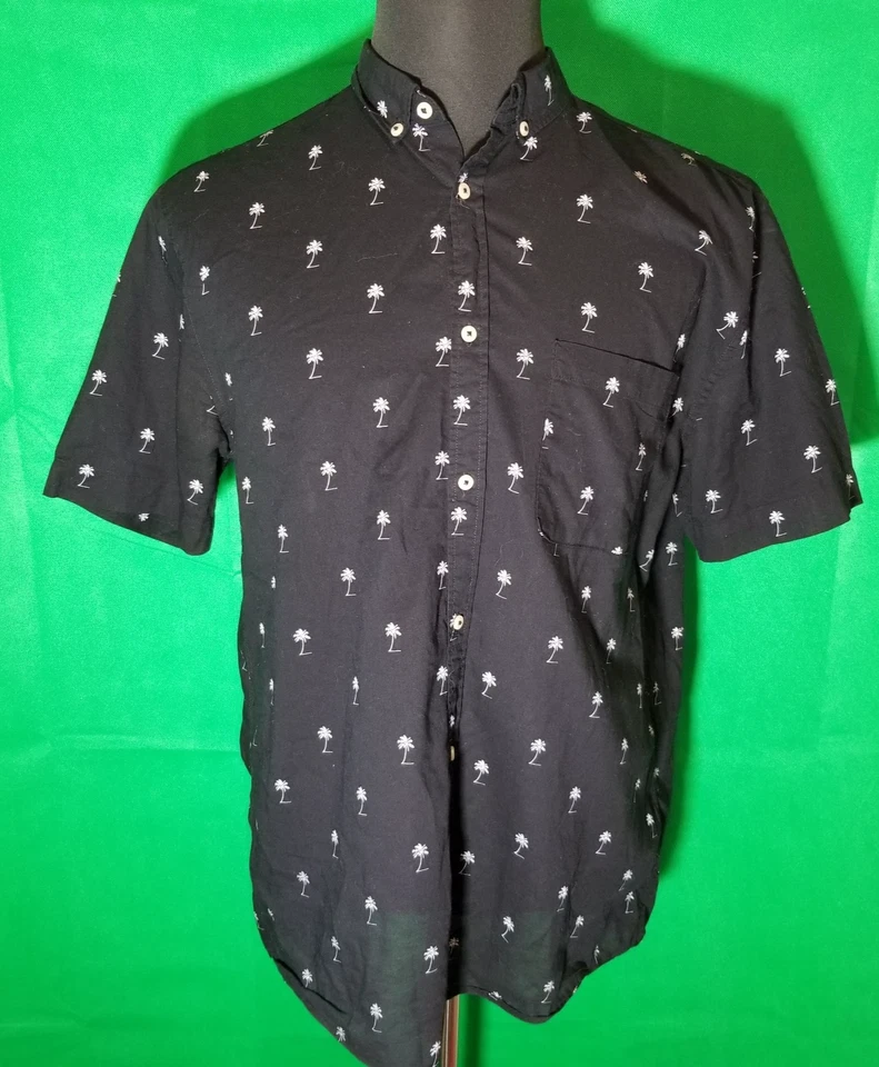 H&M Men's Button Up Shirt Size Large Black Palm Trees Casual Resortwear Retro - Image 1 of 4