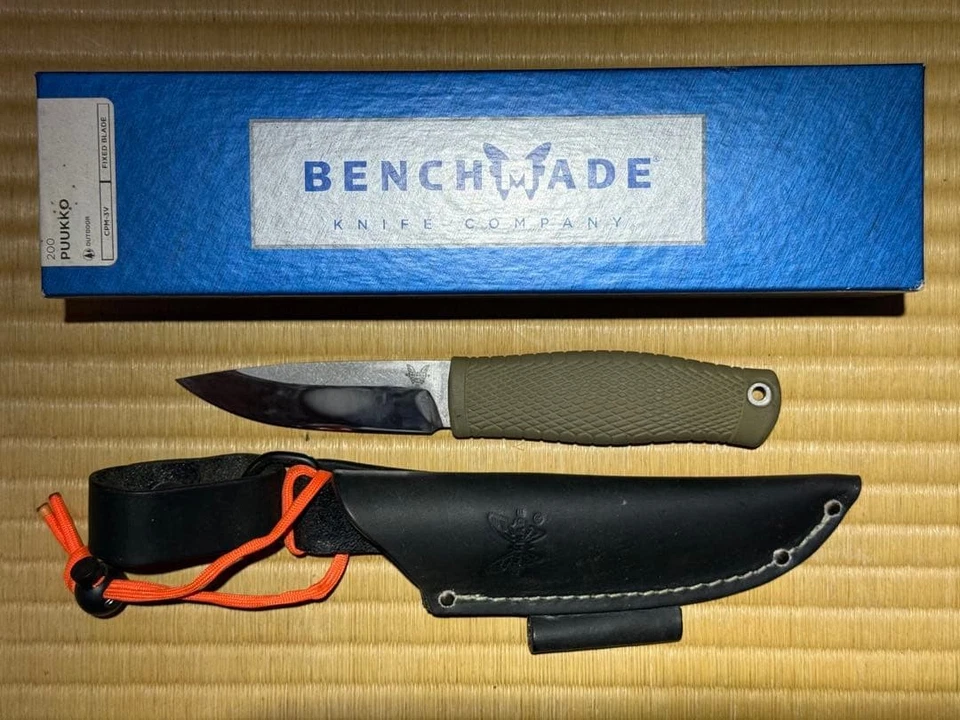 Faca Puukko Benchmade 3V bainha de couro aço cabo de borracha ferramenta afiada - Imagem 1 de 3