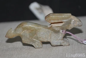 Antigua estatua colgante de conejo riqueza fengshui tallada jade hetiano de 2,8" de China - Imagen 1 de 6