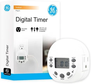 (H5) NUOVO! GE 15150 TIMER DIGITALE PLUG-IN PER INTERNI RESISTENTE 7 GIORNI PRESA A TERRA - Foto 1 di 6