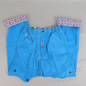 Vintage 80s Hot Gossip Patchwork Print Cuffed Cargo Pants 10, Bright Blue #4978 - Picture 1 of 13