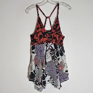 Bisou Bisou Tank Damen groß bunt Blumen Taschentuchsaum Boho Perlen L - Bild 1 von 17