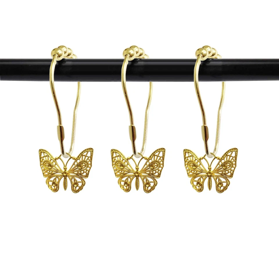 Juego de 12 Ganchos para Cortina de Ducha Mariposa, Accesorio para Decoración de Baño de Casa, St... Foto 1 de 4