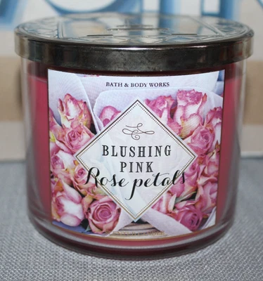 Bath & Body Works BLUSHING PINK ROSE PETALS 3-Wick Scented Wax Candle 14.5 oz - Image 1 of 3