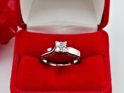 Anillo de compromiso de diamantes naturales de oro blanco macizo de 10 k talla 7 genuino real Foto 1 de 4