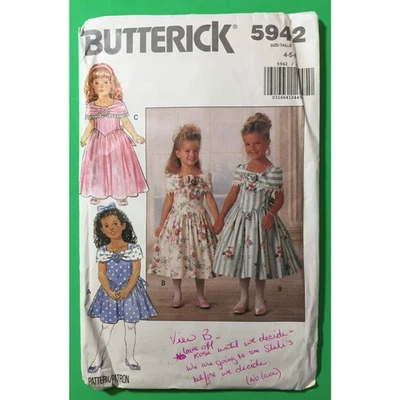 Butterick Sewing Pattern 5942 Toddler/Children Dress Size 4 - 6 Vintage vn - Image 1 of 3