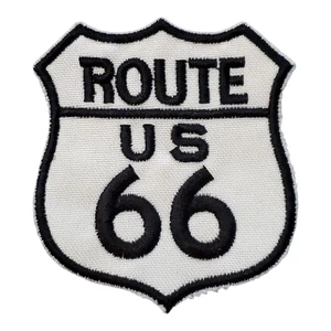 ROUTE 66 PATCH Embroidered HIGHWAY ROAD SIGN LARGE SEW-ON HISTORIC 3"x2.5" - Picture 1 of 4