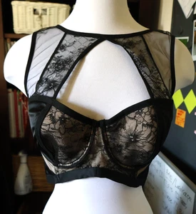 Size 36DD High Neck Longline Bra BLACK VICTORIA SECRET  Underwire Lace - Picture 1 of 4