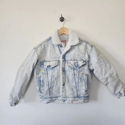 Levis Denim Acid Wash Sherpa Jacket Youth Medium Made in USA - Image 1 of 4
