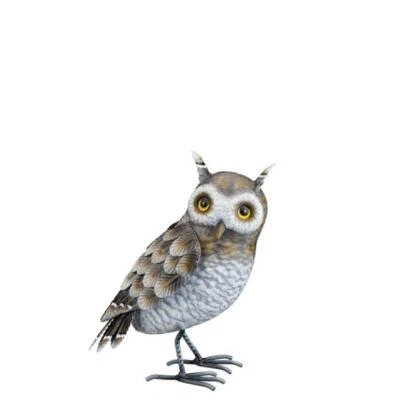 Grey Horned Owl Owlet  Sm Bird NWT Standing Metal Decor Garden Indoor Outdoor - Image 1 of 2