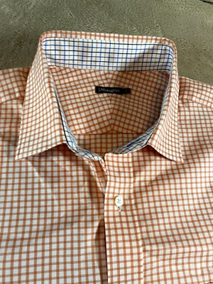 J McLaughlin Shirt Mens Large Orange White  Cotton Button UP  Contrast Roll Cuff - Image 1 of 4
