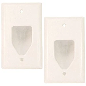 2x Recessed Wall Plate Low Voltage Audio Video Cable Pass 1 Gang Plastic White - Picture 1 of 3