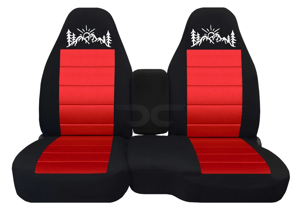 Fits 1991-2012 Ford ranger/truck car seat covers 60-40 blk-red w/mountain design - Image 1 of 4