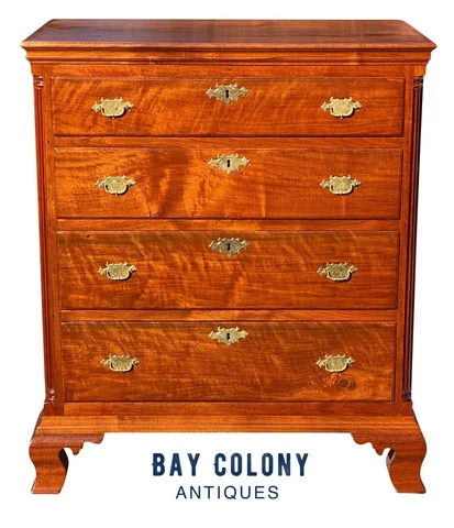 18TH C ANTIQUE CHIPPENDALE PENNSYLVANIA CHERRY BACHELOR CHEST W/ CARVED COLUMNS Cover