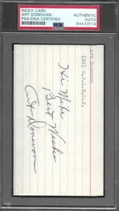 Art Donovan COLTS AUTÓGRAFO FIRMADO 3x5 TARJETA ÍNDICE PSA/ADN AUTÉNTICO A - Imagen 1 de 2
