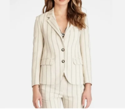 Chaqueta Blazer Tory Burch Penny Botón Rayas Forrada Algodón Carrera Oficina Talla 2 Foto 1 de 4