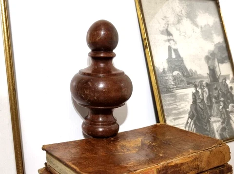 Antique french architectural salvage - Victorian wood turned newel post finial 5 Cover