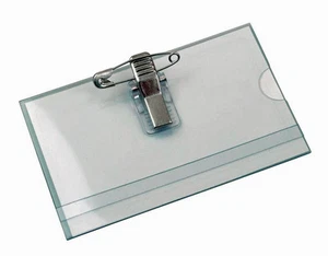 100 Namensschilder / Halter für Visitenkarte,  mit Nadel + Klemme, 90 x 56 mm - Bild 1 von 4