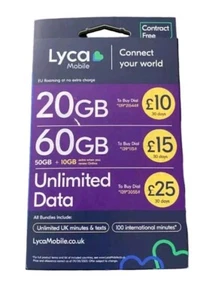 Carte SIM 4G 5G Lyca Mobile PAYG Pay As You Go (fonctionne sur le réseau EE au Royaume-Uni) - Photo 1 sur 1