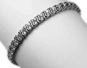 "Pulsera de tenis de circonio cúbico de plata esterlina 925 en forma de S doble acento 7,5" - Imagen 1 de 3