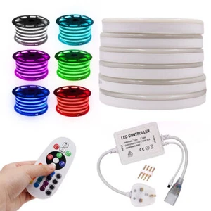 220V 240V RGB LED Neon Flex Rope Strip Light IP67 Waterproof Outdoor Lighting UK - Picture 1 of 15