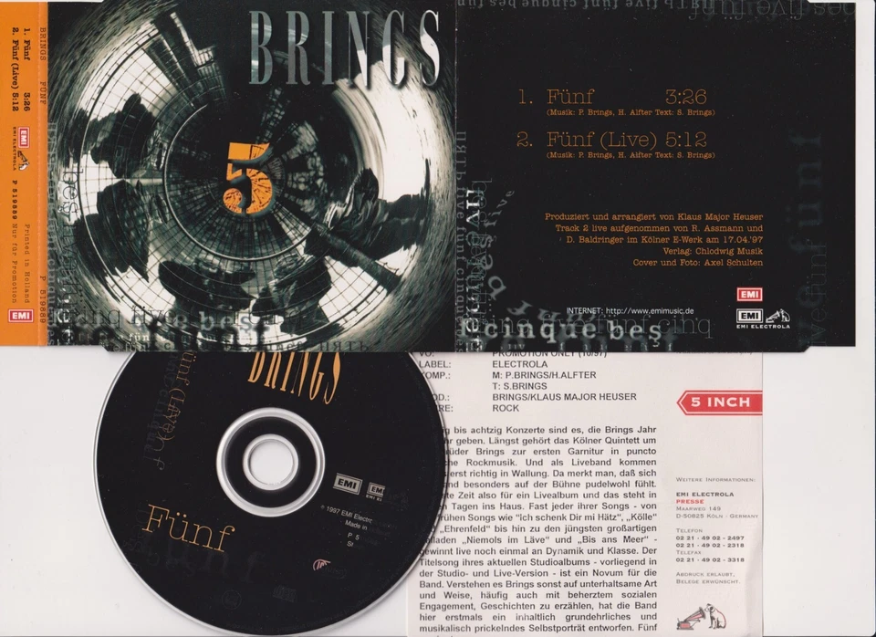 Brings – Fünf / Fünf (Live) - 2 Track Promo Single CD 1997 EMI + Promo-Info - Bild 1 von 1