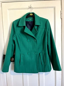 Vintage Laura Ashley Coat Jacket Green Lined Pockets Size 18 - Picture 1 of 7