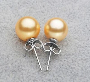 8/10/12/14MM Round South Sea Shell Pearls Silver Stud Earrings - Picture 1 of 16