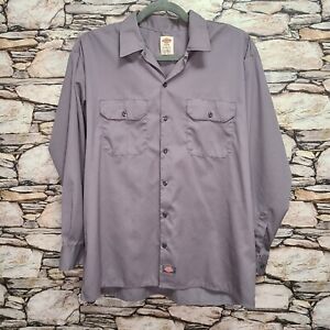 Dickies Flex Mens Button Down Work Shirt Size XL Solid Gray Pockets Long Sleeves
