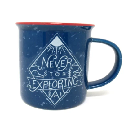 Adventure Coffee Mug Never Stop Exploring Blue Speckled Nature Camping - Image 1 of 4