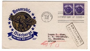 #940 Veterans WWII 1946 FDC - Cachet Craft Boll to So Rhodesia Africa Advertised - Picture 1 of 2