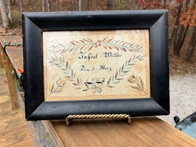 AAFA Antique 1852 Tabrel Miller ? Pennsylvania PA Watercolor Fraktur Painting - Image 1 of 4