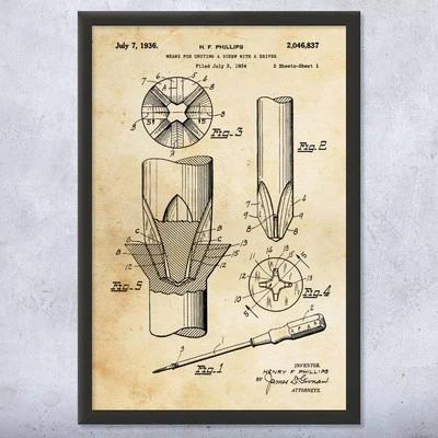Phillips Head Screwdriver Patent Wall Art Poster, Canvas or Framed Patent Print - Image 1 of 4