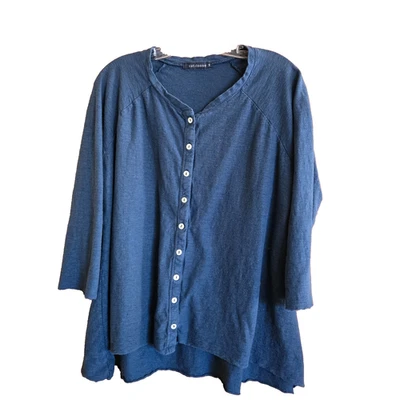 Corte Suelto Bonito Azul Algodón y Lino Manga 3/4 Abotonada Talla M Foto 1 de 4