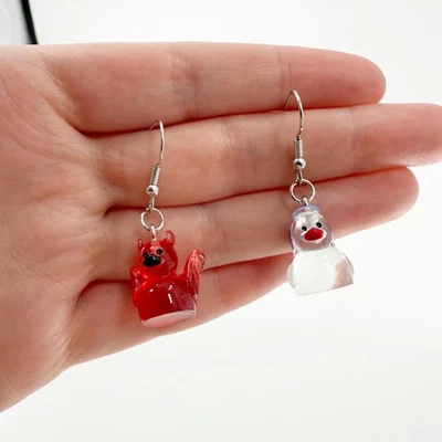 Angel & Devil Duck Earrings, Rubber Ducky Earrings, Halloween Earrings - Image 1 of 3